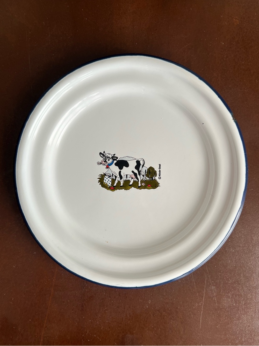 Münder-Email Enamel Plate with 🐄Cow Graphic